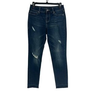 MAURICES Women’s Blue Jeans Sz Small (4/6) Dark Wash Raw Hems Stretch Distressed